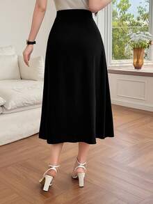 DAZY Rok A-Line Lipit Elegan untuk Wanita, Musim Semi/Panas - Hitam - View 2