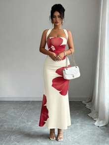 Elenzga Falda midi con estampado floral y cintura con lazo, elegante y casual, adecuada para primavera y verano, tallas grandes para mujeres - Multicolor - Ver 3
