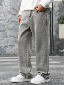 Manfinity EMRG Men's Hip Hop Street Fashion Snow Wash Straight Leg Jeans - Coffee Brown - View 7