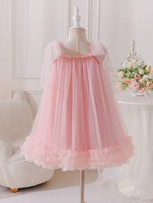 Glamorique Kids Đầm voan lưới kiểu dáng mới mùa xuân/hè cho bé gái, thiết kế nơ, đầm dự tiệc thanh lịch. - Hồng - Xem 2
