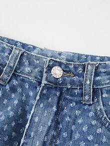 GlowEve Quần short denim nữ dáng suông có bèo nhún - Màu xanh lam - Xem 4