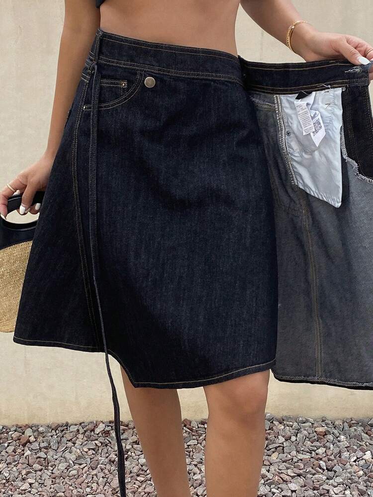 Women's Casual Asymmetric Hem Denim Mini Skirt, Summer