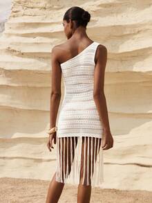 MAIJA Casual Ribbed Knit Long Sleeve Midi Fitted Sweater Dress - White - View 6