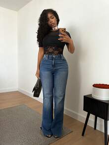 BamGleam Bộ đồ liền thân ren gợi cảm dành cho nữ - màu đen - Xem 5