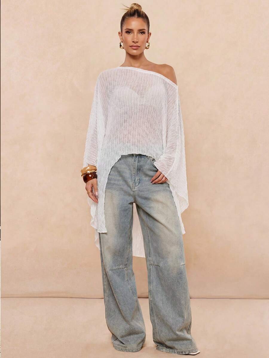 Lumalex 女士纯色不对称肩部休闲沙滩罩衫