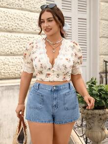 Breezaya Plus Size Women Casual Denim Shorts For Spring & Summer - Medium Wash - View 6