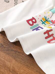 1pc Baby Girls' Digital Print Round Neck Short Sleeve T-Shirt, Spring/Summer - White - View 5