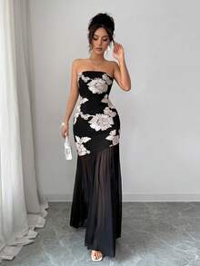 Rafferiza Đầm maxi dài dáng ống, xếp ly, thắt eo, chất liệu jacquard, thanh lịch dành cho nữ, thích hợp dự tiệc. - màu đen - Xem 6