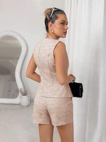 2 piezas Conjunto a rayas para mujer, elegante para ir al trabajo, de moda y cómodo de llevar - Rosa - Ver 2