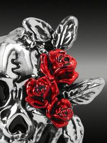 MortiRose Silberne Rose Schädel Ohrstecker Damen Dark Hip-Hop Stil Ohrringe Nische Temperament Hochwertiger Ring, Goth/Gothic/Punk/Grunge/Dark Gothic, Streetwear, Sommer/Festival/Abschlussball/Party, Vintage, Schwarz - Silber - Übersicht 6