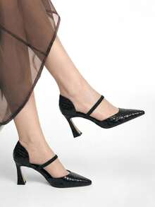 Mnmlis Giày cao gót mũi nhọn kiểu Âu và Mỹ dành cho nữ, giày bít mũi đen thanh lịch công sở. - màu đen - Xem 1