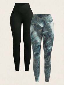 SHEIN EZwear 2 Colors Women's Minimalist Everyday Knit Leggings - Multicolor - View 2