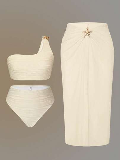 Swim Oasis 1 件大码女式三件套纯色雪纺沙滩裙，非常适合海滩度假