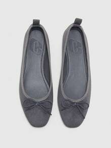 CUCCOO BIZCHIC Zapatos de mujer para primavera y otoño con decoración de lazo, punta redonda, suela plana, bailarinas de ante dulces para uso diario y citas - Gris - Ver 1