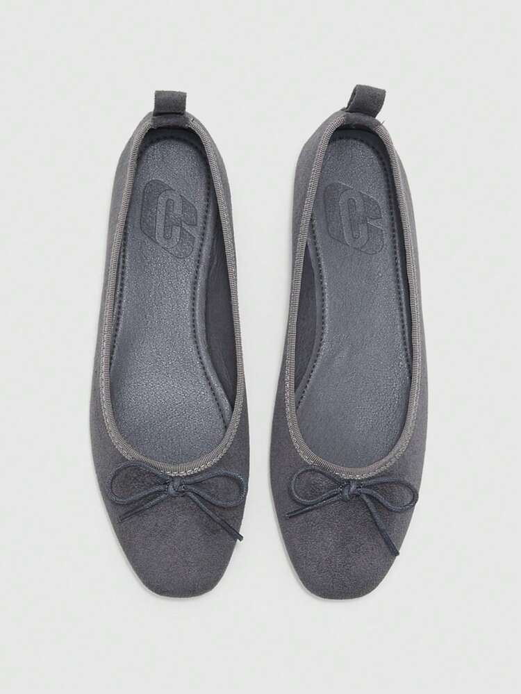 CUCCOO BIZCHIC Women Shoes Spring And Autumn Bow Decoration Round Toe Flat Bottom Sweet Suede Ballet Shoes Commuter Dating