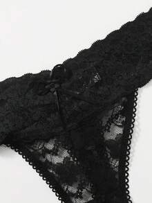 Seduluxe 5pack Scallop Trim Lace Thong Set, Sexy Lingerie - Black - View 4