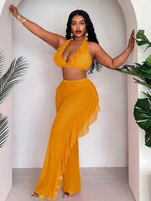 Conjunto de traje de baño para de talla (3 piezas) - Naranja Coral - Ver 6