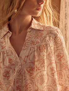 MOTF STUDIO WOMEN'S LINEN FLORAL PRINT BUTTON FRONT SHIRT - Multicolor - View 1