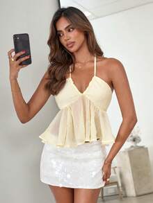SHEIN ICON Áo quây ngực bằng vải dệt họa tiết dành cho nữ, kiểu dáng đi nghỉ mát. - Màu be - Xem 5