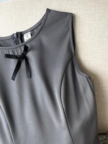 SHEIN Đầm xếp ly chắp vá kiểu cổ điển thanh lịch dành cho thiếu nữ dự tiệc - Màu xám đen - Xem 4