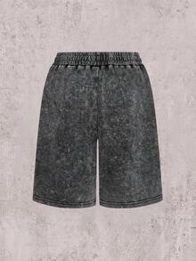 Skyrend Pantalones cortos deportivos de verano para hombres, de unicolor y lavados, con ajuste holgado y cordón en la cintura, pantalones cortos de playa con bolsillos, estilo emo y de los años 2000 - Negro - Ver 4