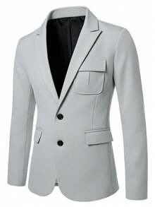 Manfinity Bizformal Men's Solid Color Fashion Casual Commuting Long Sleeve Suit Jacket - Grey - View 3