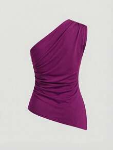 Aveloria Modichic Women's Casual Solid Color Pleated Slim Fit Shoulder Top, Suitable For Daily Commute, Spring/Summer - Hot Pink - View 2