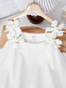 SHEIN Tween Girls Back To School Daily Floral Dress Craft Strap Swing Parties Midi Length Flattering Fit - White - View 4