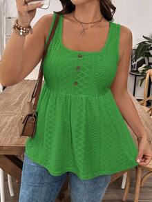 SHEIN LUNE Chaleco casual con diseño de botones para mujer de talla grande - Verde - Ver 7