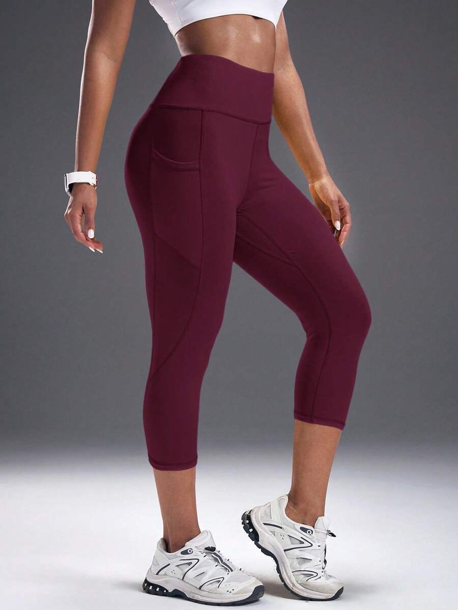 Powerista Women's Summer&Spring Gym&Fitness Sportswear Red Solid Color High Waist Breathable Fabric Skinny 7/8 Sporty Leggings