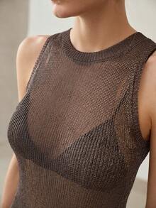 MOTF PREMIUM 时尚透视修身针织上衣 - 灰色 - 查看 2