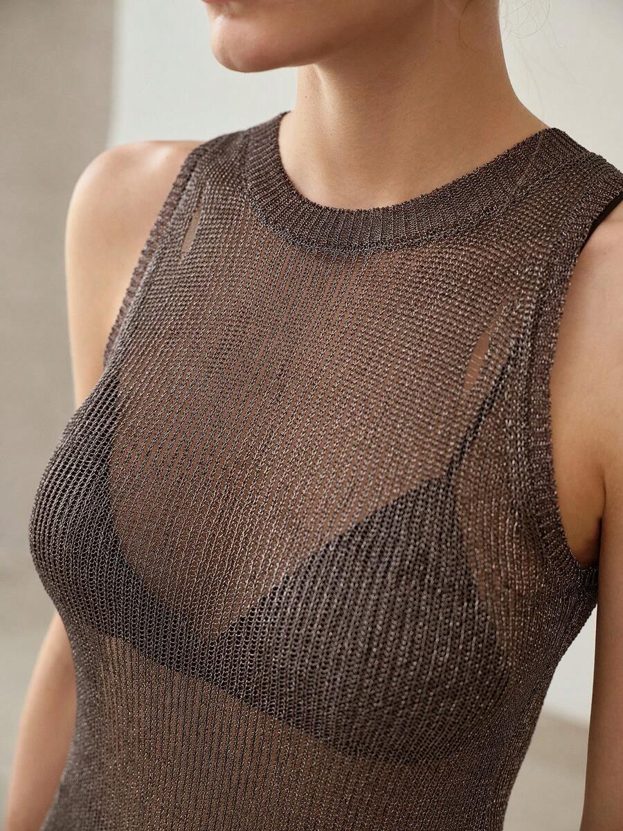 MOTF PREMIUM 时尚透视修身针织上衣 - 灰色 - 查看 2