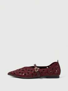 Sleekvia Women's Casual Versatile Commuter Hollow Embroidered Pointed Shoes - Burgundy - View 3