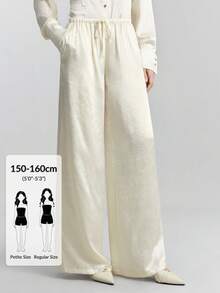 Ontre Petite 2026 SS PETITE Pantalones de pierna ancha para mujer, pantalones casuales de unicolor de verano de ajuste holgado en blanco y albaricoque, adecuados para salidas de verano, ropa de oficina, maestros, clubes, estilo retro vintage, estilo urbano casual, tejido de punto, moda urbana casual minimalista de verano, talla petite, versátil - Blanco - Ver 1