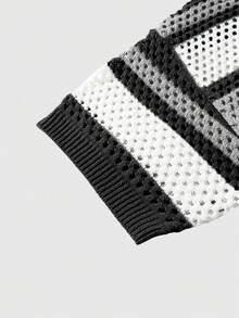 ROMWE MEN Street Life Men's Casual Contrast Color Hollow Out Knit Short Sleeve Top, Spring/Summer - Multicolor - View 4
