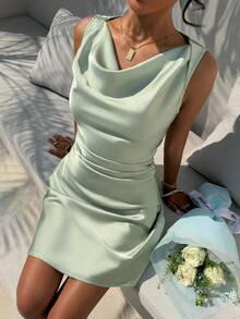 Aloruh Đầm ngắn màu xanh bạc hà/chân váy ngắn màu xanh lá cây nhạt dành cho nữ, đầm dự tiệc cưới, đầm hẹn hò lãng mạn, đầm ngắn giả lụa mềm mại, đầm hè cho nữ, đầm mùa hè cho nữ, đầm hè dành cho phụ nữ - màu xanh lá - Xem 6