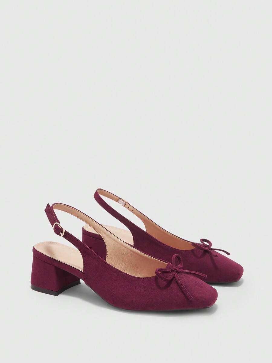 CUCCOO BIZCHIC Women's Fashion Beige Classic Bow Backstrap Flat Shoes, Suitable For Commuting, Dating, Party, Holiday, Casual Thick Heel Backstrap Pumps For Christmas Spring Shoes - Bockendi Red - View 1