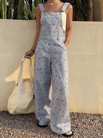 Livesso Ditsy Floral Fitted Women Denim Jumpsuit