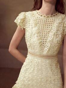 MOTF PREMIUM LACE PATCHWORK CINCHED WAIST A-LINE WOMEN'S DRESS - Apricot - View 5
