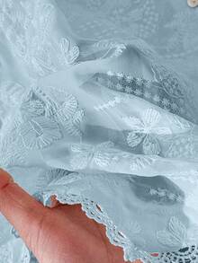 CosyJoli Plus Size Women's Light Blue Summer Elegant Embroidery Hollow See-Through Vest,Boho Chic Old Money Style, Tops,Date Night Vacation Outfits - Baby Blue - View 6