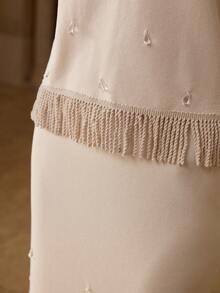 MOTF WOMEN'S RHINESTONE DECOR TASSEL HEM SLEEVELESS KNIT TOP AND KNIT SKIRT 2 PIECES SET - Apricot - View 5