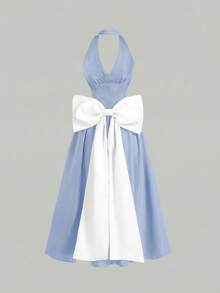 SHEIN MOD 女士露背蝴蝶结装饰中长连衣裙 - 淺藍色 - 查看 4