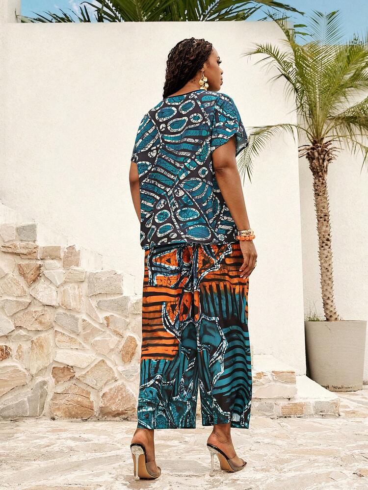 Plus Size Summer Vacation All-Over Print Round Neck Short Sleeve T-Shirt And Pants 2 Pieces Set Summer Summer Outfits Spring Clothing Spring Outfit Festival Outfits For Women Beach Outfit For Women Vacation Outfits Women Holiday Outfits For Women Summer Holiday Outfits Country Concert Outfit Women's Country Clothing Casual Sets For Women Two Piece Outfit Women Plus Size Two Piece Set