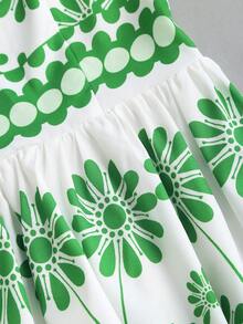Sunnyshic Summer Lace-Up Vacation Party Floral Retro Delicate Spaghetti Strap Green Luxurious Sweet Cool Fashion Slim Sexy Women Dress - Green - View 4