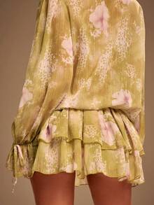 Radiana 女士优雅浪漫绿色雪纺迷你连衣裙，轻盈飘逸的网纱连衣裙，多层荷叶边下摆连衣裙，度假连衣裙，约会连衣裙，节日装扮 - 彩色 - 查看 7