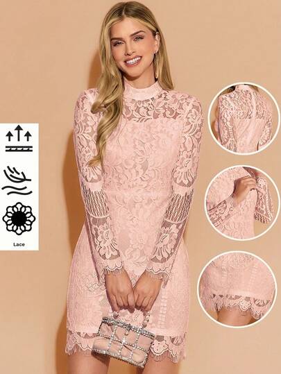 Amorya Vestido midi elegante para mujer con mangas y dobladillo de encaje, nueva llegada de otoño, vestido blanco gracioso de encaje para mujeres, vestido formal, vestido de fiesta para mujeres, ocasión especial, los mejores vestidos talla grande vendidos