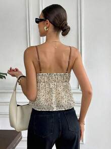 Serisse Women's Summer All Shades Of Brown Cottage Core Brunch Ditsy Floral Contrast Tie Camisole,Elegant Casual Vacation Party Wedding Birthday Costume - Multicolor - View 3