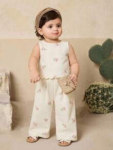 Travachic KIDS Bộ đồ mùa hè dễ thương cho bé gái: áo không tay xếp bèo và quần. - Hồng - Xem 5