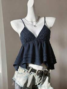 Comfortcana 女士荷叶边吊带背心 - 藏蓝色 - 查看 3