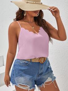 SHEIN Frenchy 大码女式纯色弧形下摆休闲吊带背心 - 淺粉色 - 查看 6